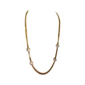 Y2K Cuban Figaro Gold Tone Chain with Swarovski Crystal Hearts Necklace